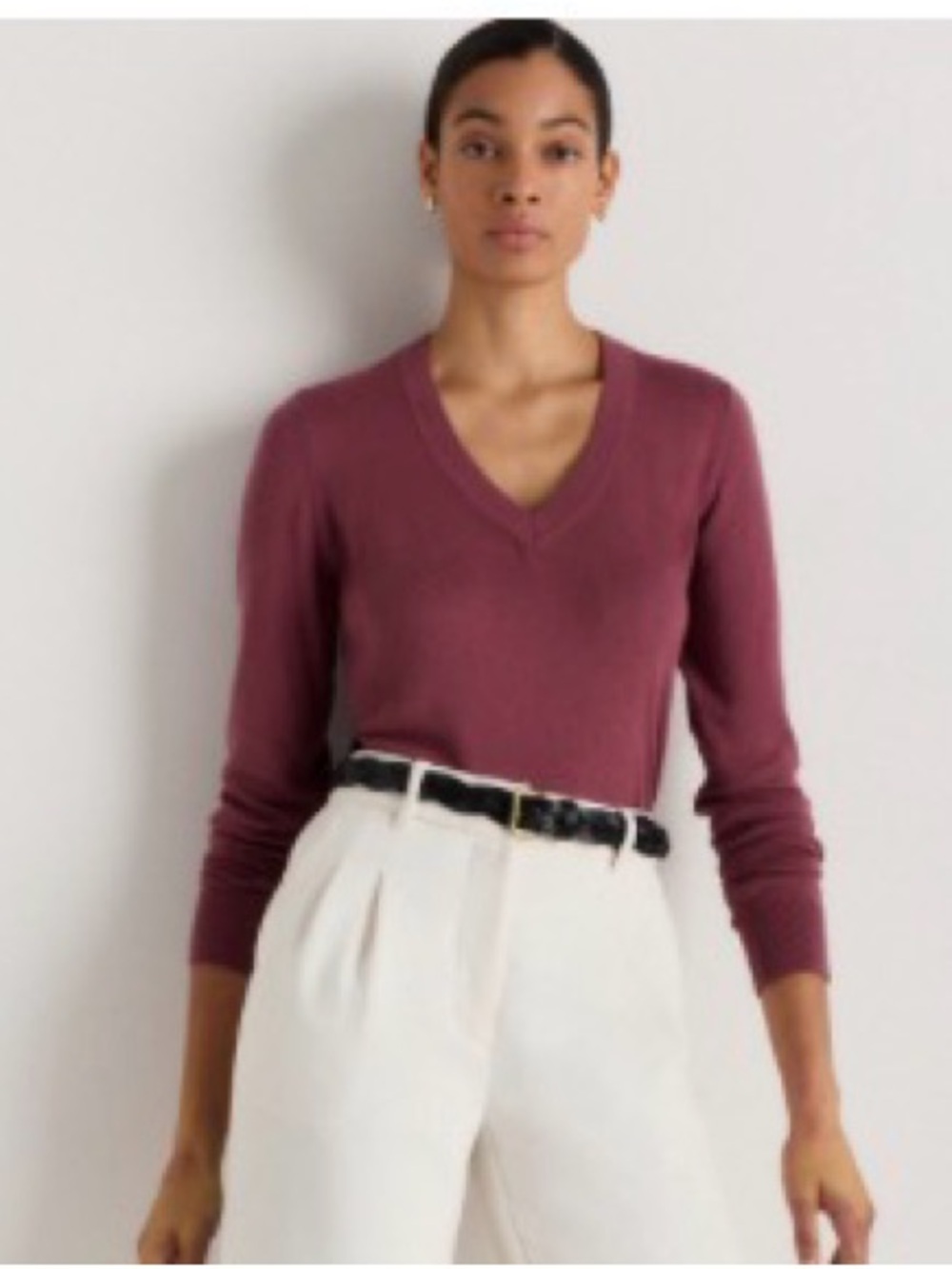 Quince Lightweight Cotton Cashmere V-Neck Sweater, NWT